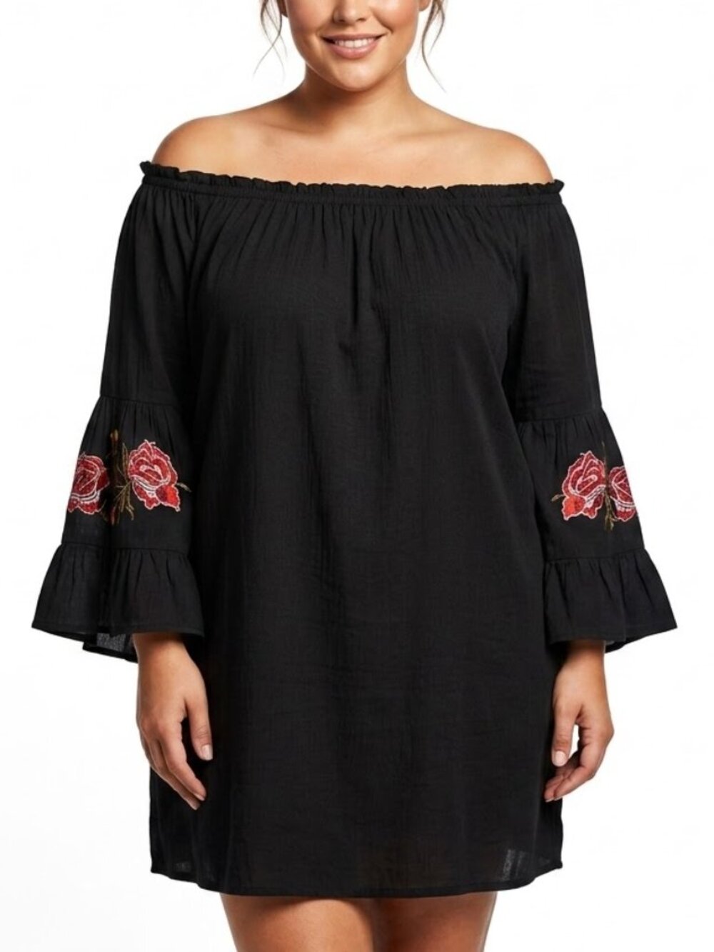 FEATHERS Whimsigoth Embroidered Bell Sleeve Boho Mini Dress XL